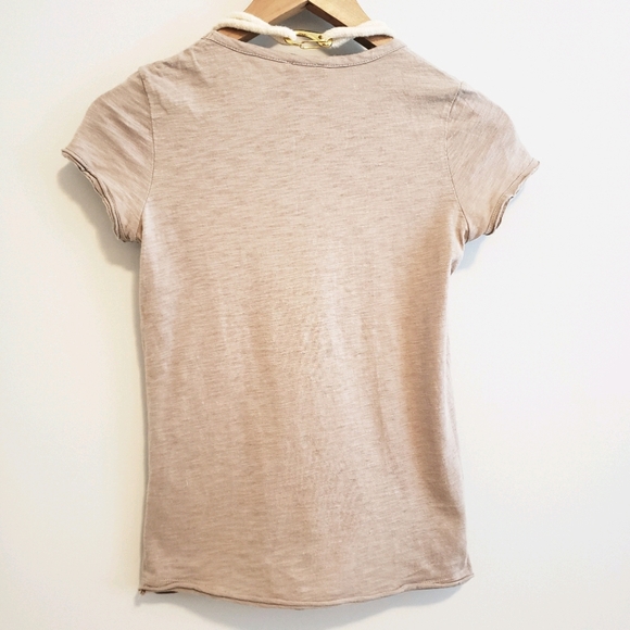 Adorable MANGO Tan Tee Detachable Necklace Top Short Sleeve Crewneck Shirt - Picture 2 of 9